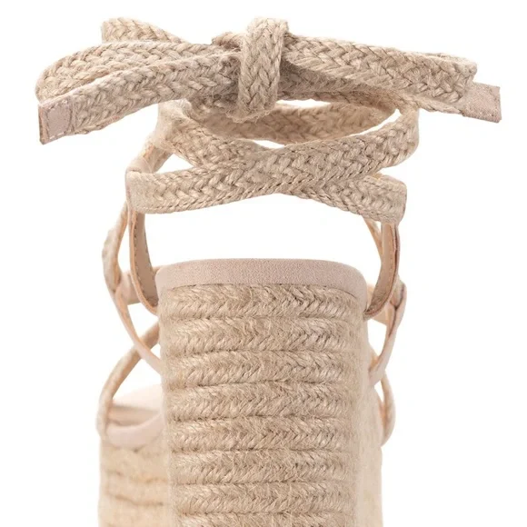 SUN STONE Beige Platform Ankle Trinnie Wedge Lace-Up Espadrilles sz 9.5 NEW - Picture 3 of 4